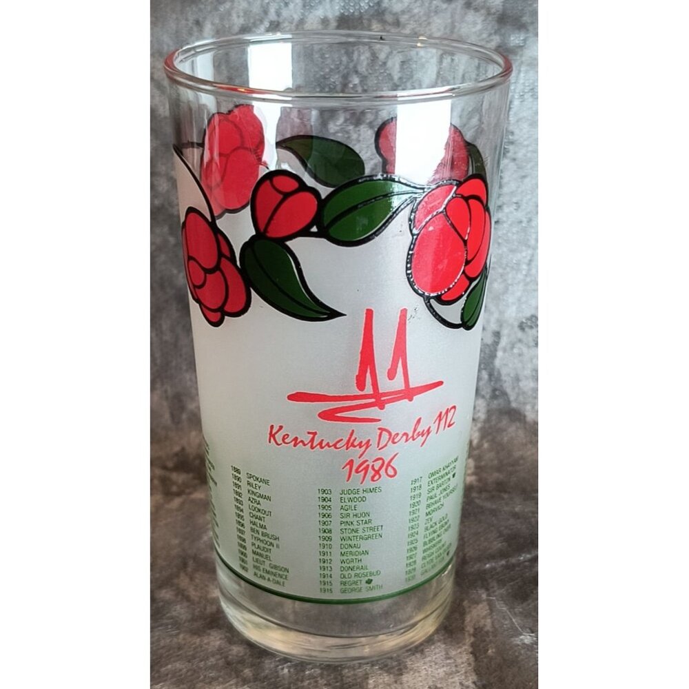 Vintage 1986 Kentucky Derby 112 Churchill Downs Frosted Glass With Red Roses